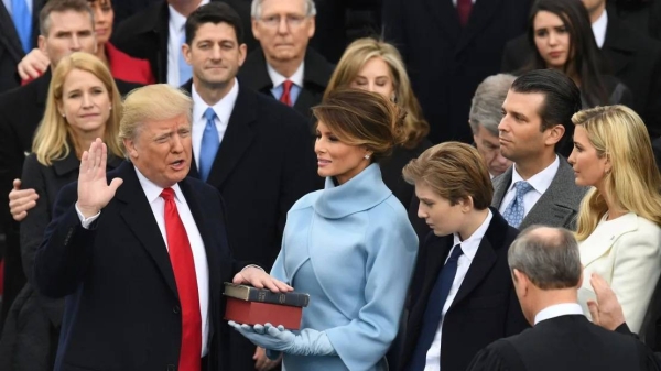 Trump takes the oath of office during his presidential inauguration in January 2017