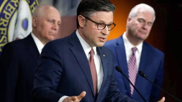 File image of Mike Johnson speaking at a Republican press conference. — courtesy Getty Images