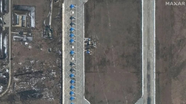 A satellite image of the Morozovsk airbase from 2021