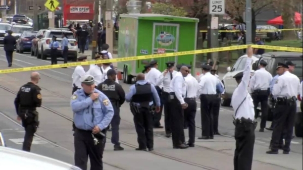 The scene of a shooting in Philadelphia on April 10, 2024