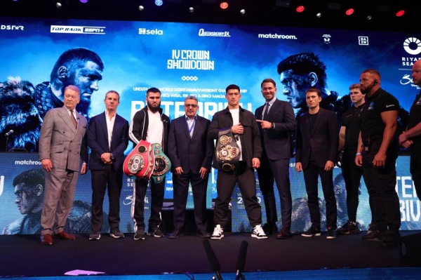 Artur Beterbiev and Dmitry Bivol announce their Undisputed World Light Heavyweight Title fight in Saudi Arabia on June 1 at a press conference in London.
