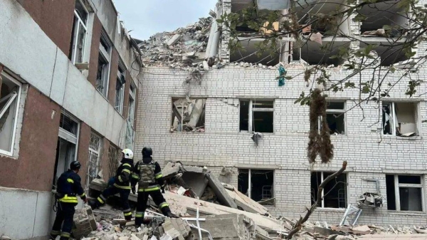 Several floors of an eight-storey building were badly damaged in the Russian missile strike