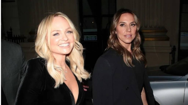 Emma Bunton and Melanie C arrive at the party