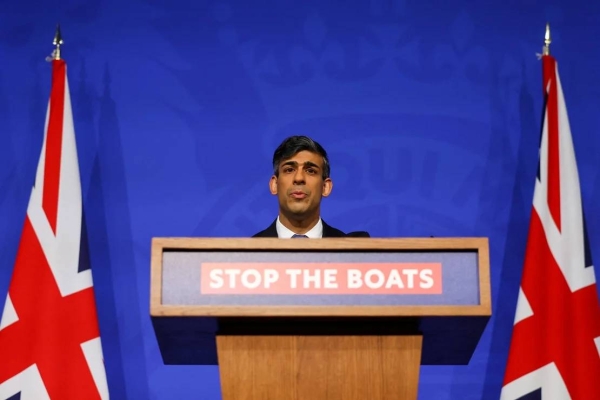 UK Prime Minister Rishi Sunak speaks during a news conference ahead of a crunch vote on the Rwanda legislation on April 22, 2024