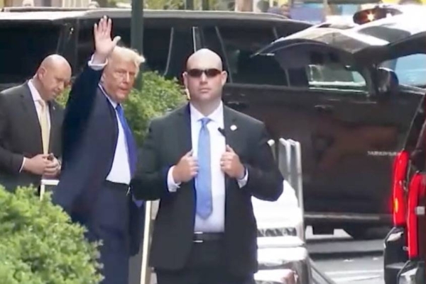 Former US President Donald Trump arrives at the Manhattan court on Tuesday. 