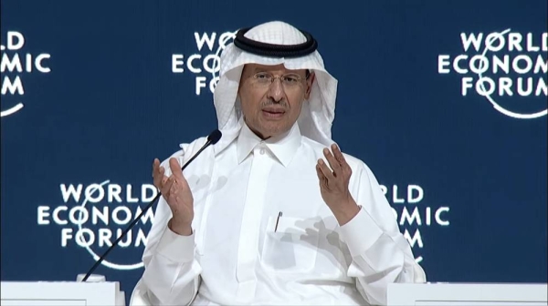 Saudi Energy Minister Prince Abdulaziz bin Salman speaks at the open forum during the World Economic Forum Special Meeting in Riyadh on Sunday.