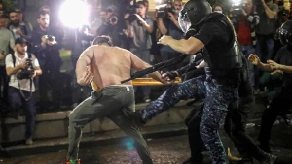 Police used tear gas and water cannon and a number of people were hurt in central Tbilisi