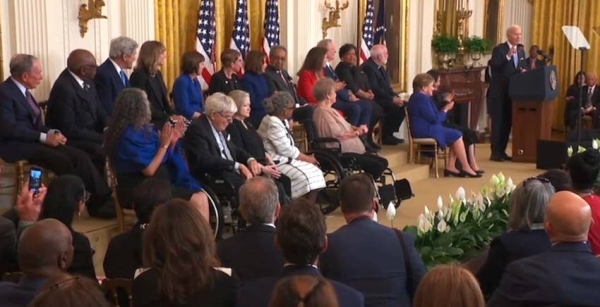 US President Joe Biden makes age joke at 2024 Medal of Freedom ceremony in Washington.