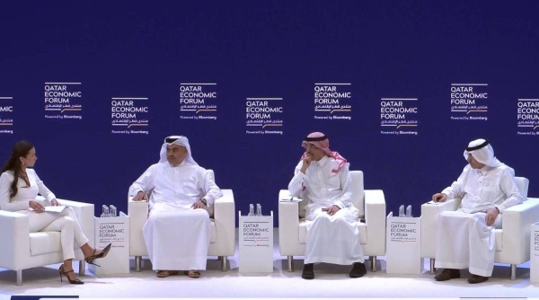 Saudi Finance Minister Mohammed Al-Jadaan attends panel discussion in the fourth edition of the Qatar Economic Forum in Doha on Tuesday.

