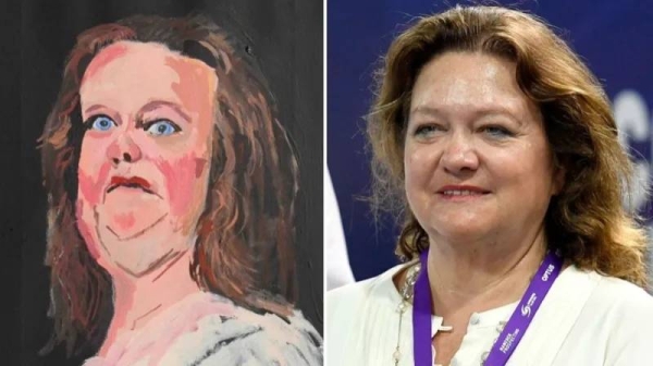 A painting and picture of Gina Rinehart (right). Ms Rinehart's supporters argue the portraits of her are unflattering