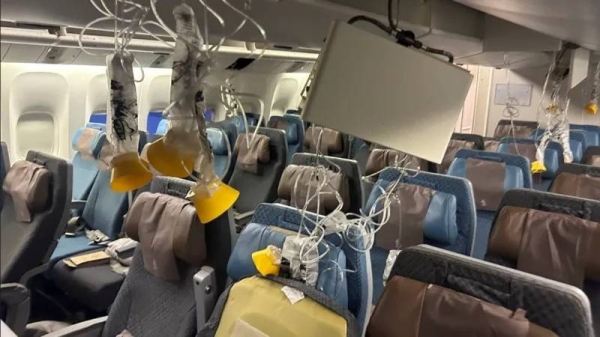 The cabin interior, pictured after the emergency landing in Bangkok
