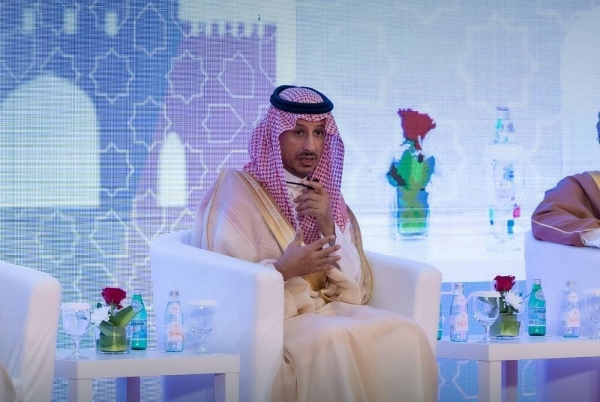 Saudi Minister of Tourism Ahmed Al-Khateeb addressing a conference in Muscat.
