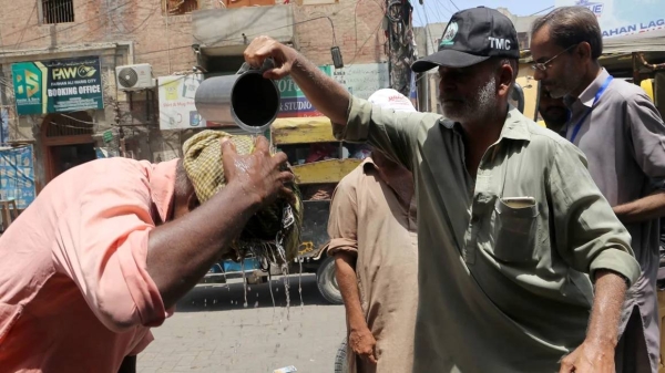 A man tries to cool himself off as temperatures reached 46 to 48 degrees Celsius in Hyderabad, Pakistan on May 24, 2024