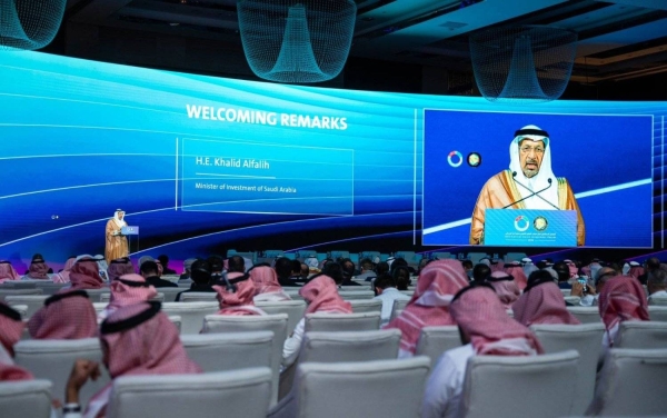 Saudi Minister of Investment Eng. Khalid Al-Falih addressing the Gulf Cooperation Council and Central Asian Investment Forum in Riyadh on Wednesday.
