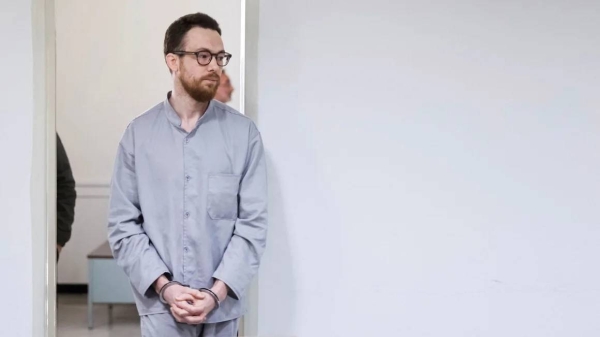 Swedish EU employee Johan Floderus is seen in court in Iran in December