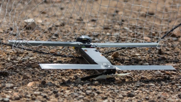 This image provided by the US Marine Corps shows a Switchblade 300 10C drone system being used as part of a training exercise at Marine Corps Air Ground Combat Center Twentynine Palms, California, on Sept. 24, 2021