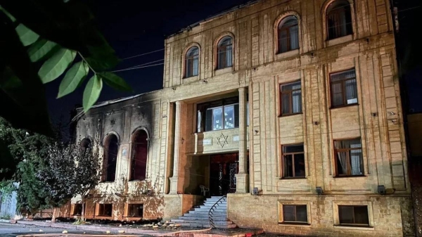 The aftermath of the attack at a synagogue in Derbent, Dagestan.