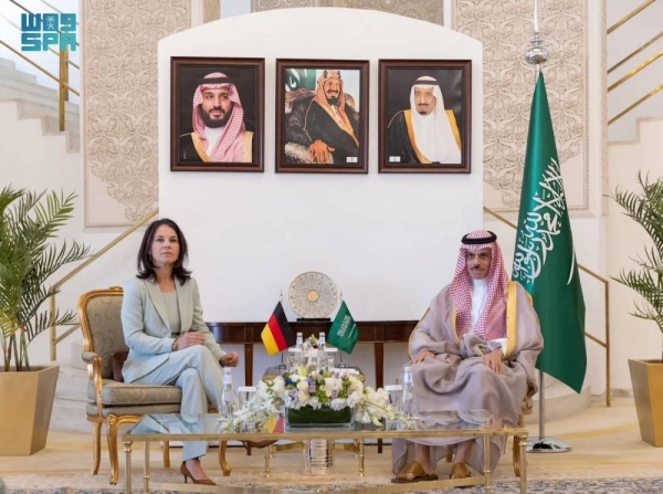 Minister of Foreign Affairs Prince Faisal bin Farhan holds talks with German Federal Foreign Minister Annalena Baerbock in Riyadh on Thursday.