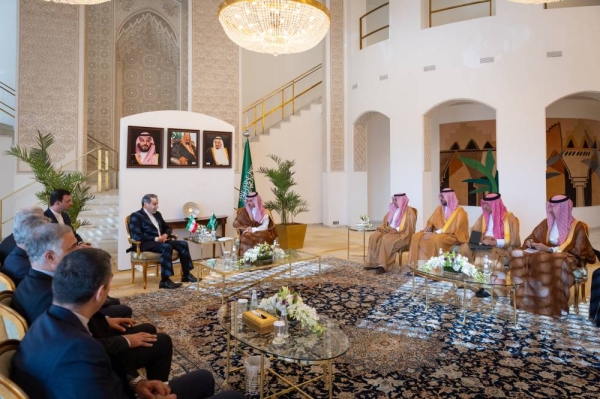 Saudi Foreign Minister Prince Faisal bin Farhan meets his Iranian counterpart Abbas Araqchi in Riyadh on Wednesday. 