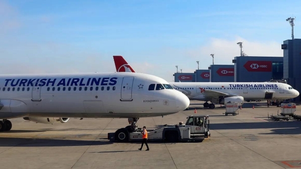 Turkish Airlines planes sit at Istanbul New Airport