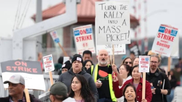 Striking Boeing workers joined a rally in Seattle on Tuesday