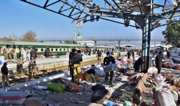 Suicide bombing at Pakistan train station kills at least 26, including soldiers and railway staff