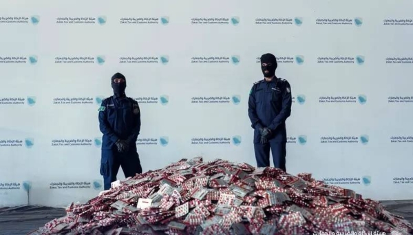 The seized drugs include 200,000 Captagon pills, and more than 445,000 Pregabalin and Tramadol pills, in addition to a quantity of methamphetamine, the crude form of shabu.