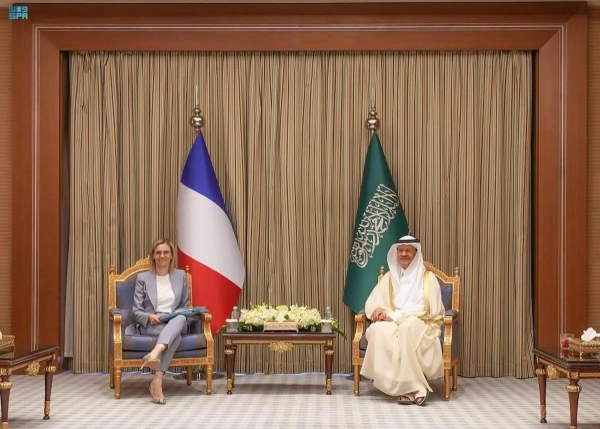 Saudi Minister of Energy Prince Abdulaziz bin Salman meets French Minister for Energy Transition Agnes Pannier-Runacher in Riyadh recently.
