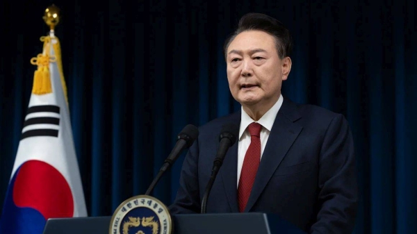 South Korean President Yoon Suk Yeol speaks to the nation at the Presidential Office in Seoul, South Korea on December 7, 2024