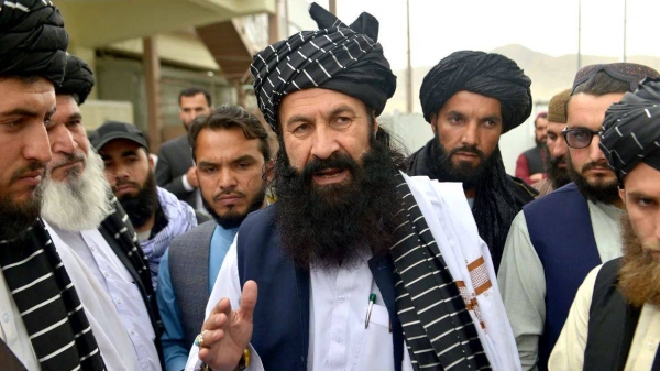Khalil Haqqani at a press conference in Kabul, Afghanistan in June 2022