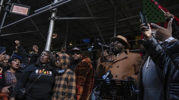 Black activists rallied outside New York Gov. Kathy Hochul's Manhattan office in protest of the murder of Robert Brooks
