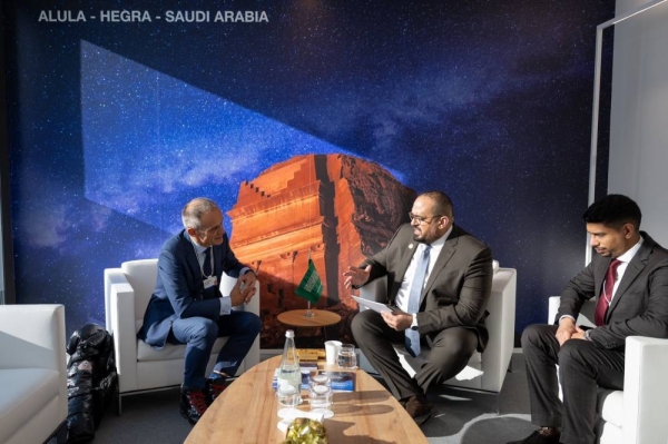 Minister of Economy and Planning Faisal Al-Ibrahim meets with the Chairman of the Board of Directors of Schneider Electric, Jean-Pascal Tricoire, in Davos.