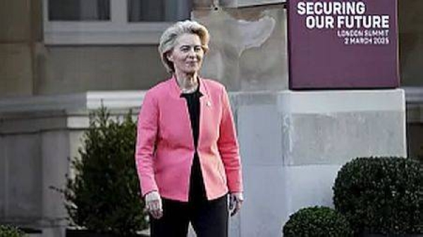 Ursula von der Leyen spoke to the media after attending the Ukraine summit in London