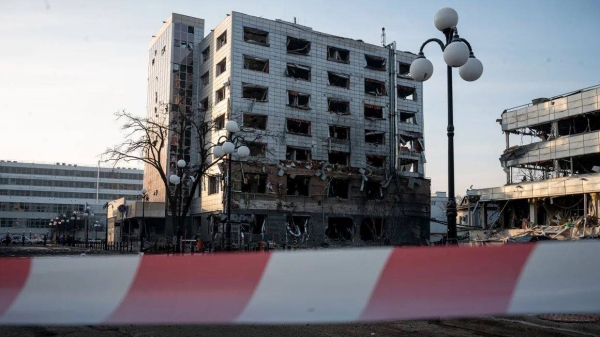 A residential area in Obolonskyi district in Kyiv was hit by a Russian missile attack on February 12, the day US President Donald Trump spoke to Russian President Vladimir Putin