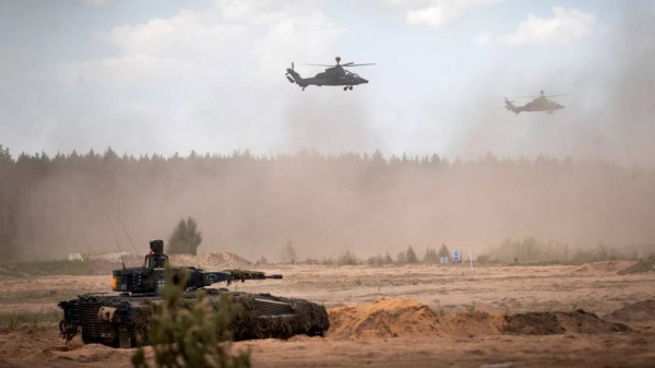 Eurocopters Tiger of the German Army take part in the 'Grand Quadriga 2024' military exercise in Lithuania, 29 May, 2024