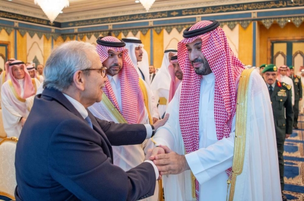 Saudi Crown Prince Mohammed bin Salman and Lebanese Prime Minister Dr. Nawaf Salam before Eid Al Fitr prayer in Makkah. 