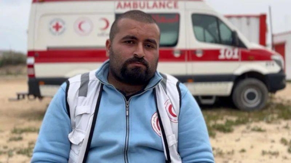 Paramedic Munther Abed survived the attack that killed 15 emergency workers by diving to the floor in the back of his ambulance