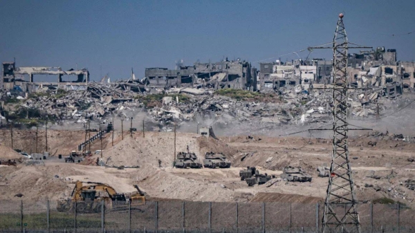A general view of the destruction in Gaza seen from the border between Israel and Gaza on March 8, 2025
