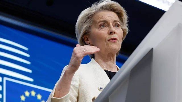 European Commission President Ursula von der Leyen addresses a media conference at an EU Summit in Brussels, March 6, 2025