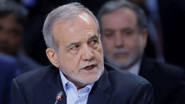 Iranian President Masoud Pezeshkian at the BRICS summit in Kazan, Russia, on October 24