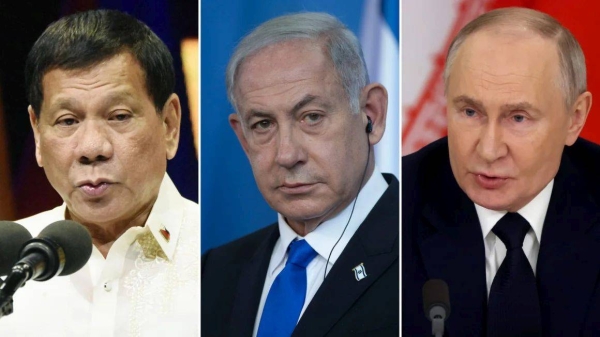 From left, Rodrigo Duterte, Benjamin Netanyahu and Vladimir Putin