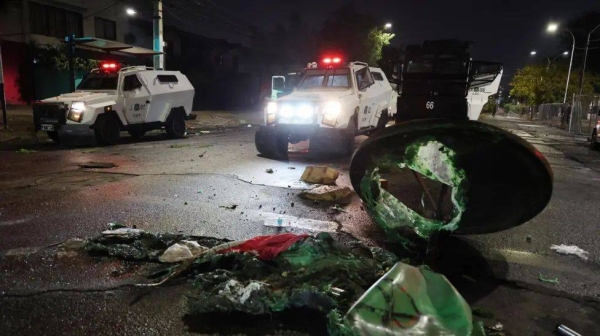 The scene outside the Monumental Stadium after the incident before the game between Colo Colo and Fortaleza
