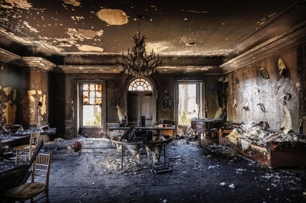 This photo released by the Commonwealth of Pennsylvania shows damage to the Pennsylvania Governor's Residence in Harrisburg, Pennsylvania, after a fire Sunday, April 13, 2025