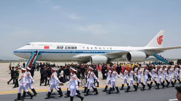 The plane carrying Chinese President Xi Jinping arrives at the Noi Bai International Airport in Hanoi, Vietnam. 14 April 2025