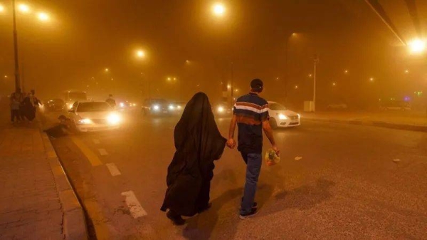 The sandstorm blanketed parts of southern Iraq in an orange haze