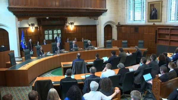 This screengrab taken from a video shows judges at the Supreme Court in London, handing down their judgment on the legal definition of a woman on Wednesday