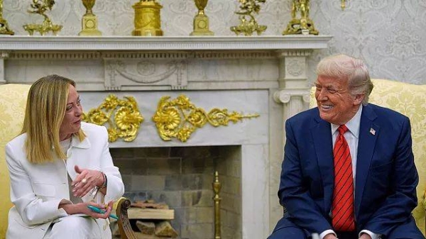 Italian Prime Minister Giorgia Meloni and President Donald trump meet in the Oval Office at the White House in Washington, DC, on Thursday