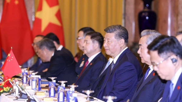Chinese leader Xi Jinping attends a meeting at the Presidential Palace in Hanoi, Vietnam on April 15, 2025 on his three-nation tour of Southeast Asia