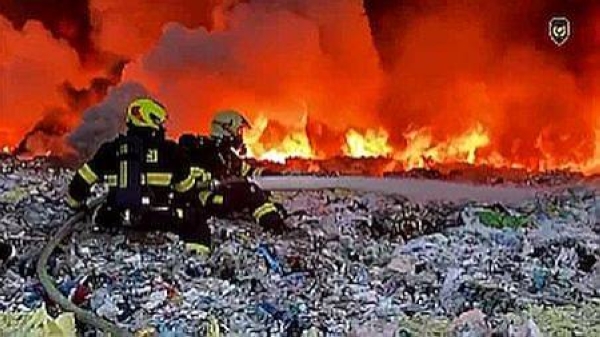 The fire broke out in a plastic landfill in the village of Rynholec, in the central part of the Czech Republic's Bohemian region