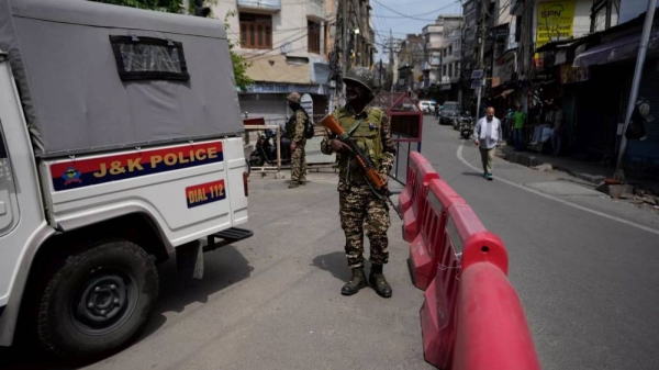 Indian paramilitary force soldiers patrol Jammu after the terror attack in Pahalgam, Kashmir